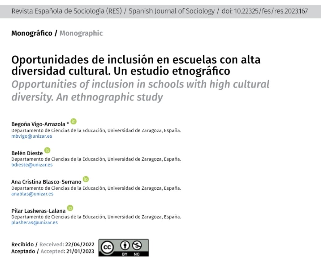 Oportunidades de inclusión en escuelas con alta diversidad cultural.Un estudio etnográfico recyt.fecyt.es/index.php/res/… Estudio que muestra prácticas de resistencia en un contexto que normaliza la exclusión <a href="/grupo_educacion/">Grupo de Investigación 'Educación y Diversidad'</a>
<a href="/LasherasLalanaP/">Pilar Lasheras Lalana</a> <a href="/diestbdg/">belén</a> <a href="/mbvigo/">Begoña Vigo Arrazola</a> @FacultadEducaUZ