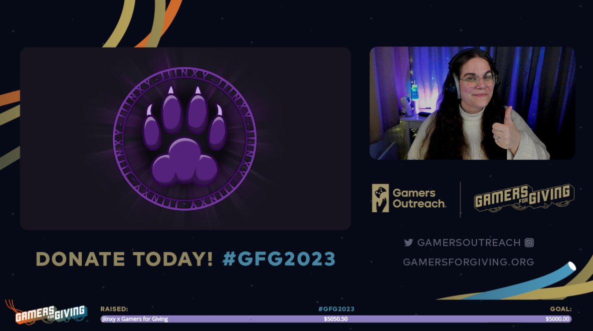 WE REACHED $5K!!! That's one GO-Kart and $1550 extra!

Thank you so much to everyone that has donated and stopped by the stream. This will put a smile and help SO many children in making their hospital stay just slightly easier!

I'M PROUD! 🥹💜

#GFG2023 
tinyurl.com/JiinxyxGFG2023