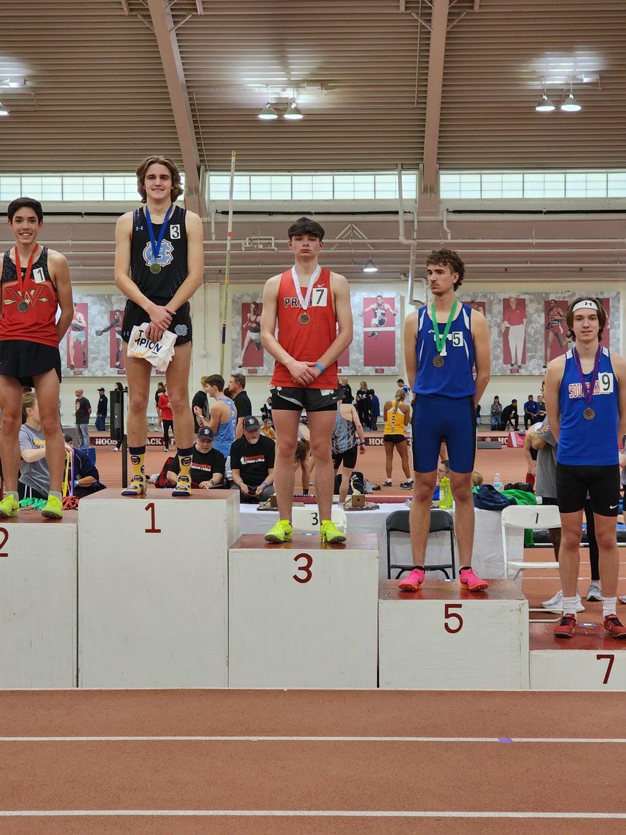 This weekend at Hoosier indoor state relays in Bloomington, Clinton Prairie’s own Hayden Kemple, finished in 3rd place in the 3200 race with a time of 9:38. Which currently stands as the second fastest finishing time for an individual in  Clinton County history.