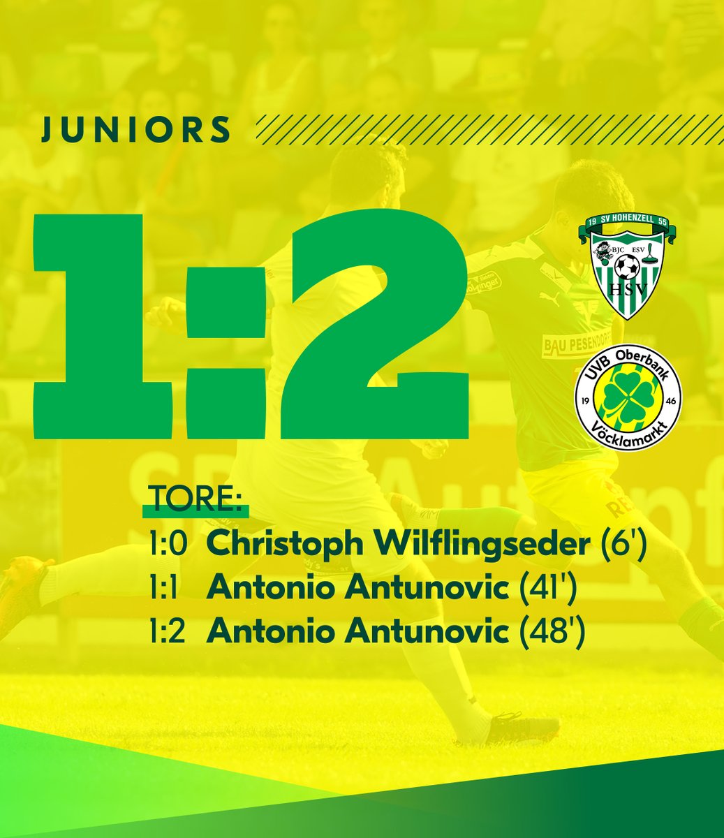 Die "grün-gelben" Ergebnisse vom Wochenende: 1:1 in #stanna (Marci leider verletzungsbedingt out) und ein 1:2 Sieg der Juniors gegen #hohenzell! 🍀 #rlm #regionalligamitte #hausruckviertler