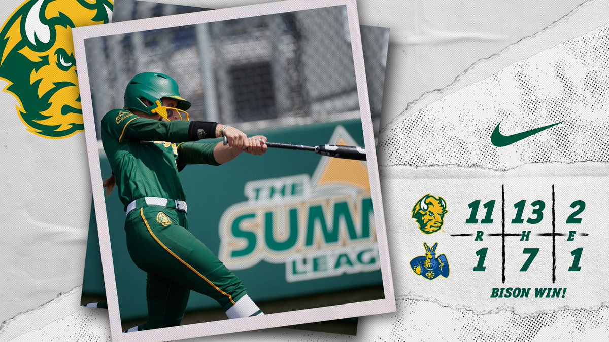 NDSUsoftball's tweet photo. Bison Win!  Get out the 🧹🧹! The Bison sweep Kansas City to open @thesummitleague play! 🤘 #GoBison🦬 https://t.co/00rynEjeLN