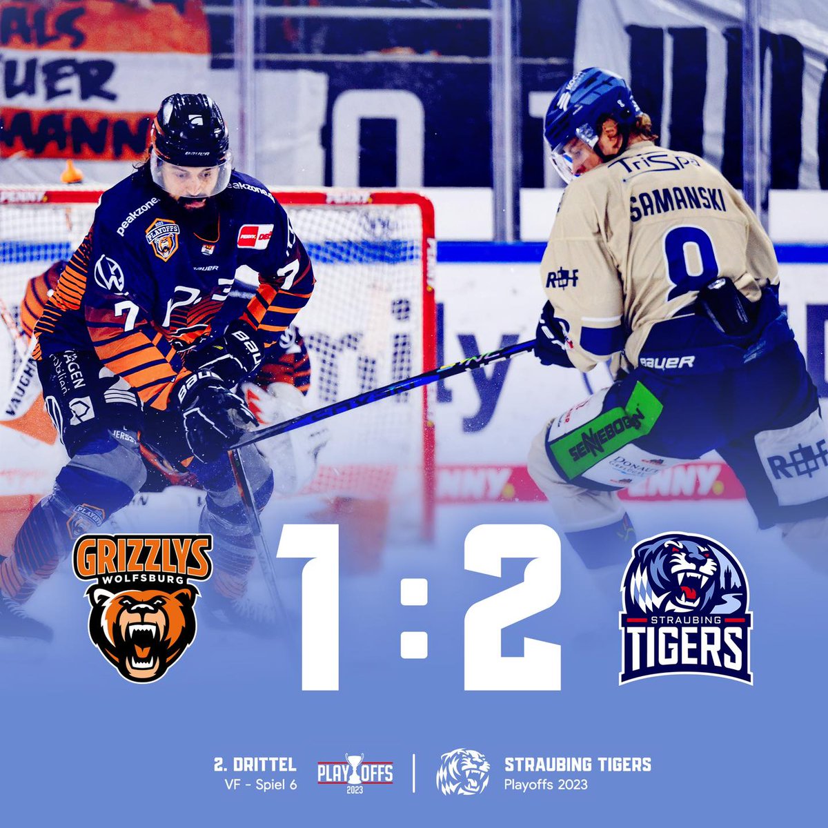 srtigersfans's tweet photo. Nach 40 Minuten führen die Niederbayern mit 2:1.
#WOBvsSTR | 1:2 | 2. Drittelpause | #WOBSTR
#tigershockey #straubing #pennydel #geilstezeit | VF 6 https://t.co/pfClm7YSp1