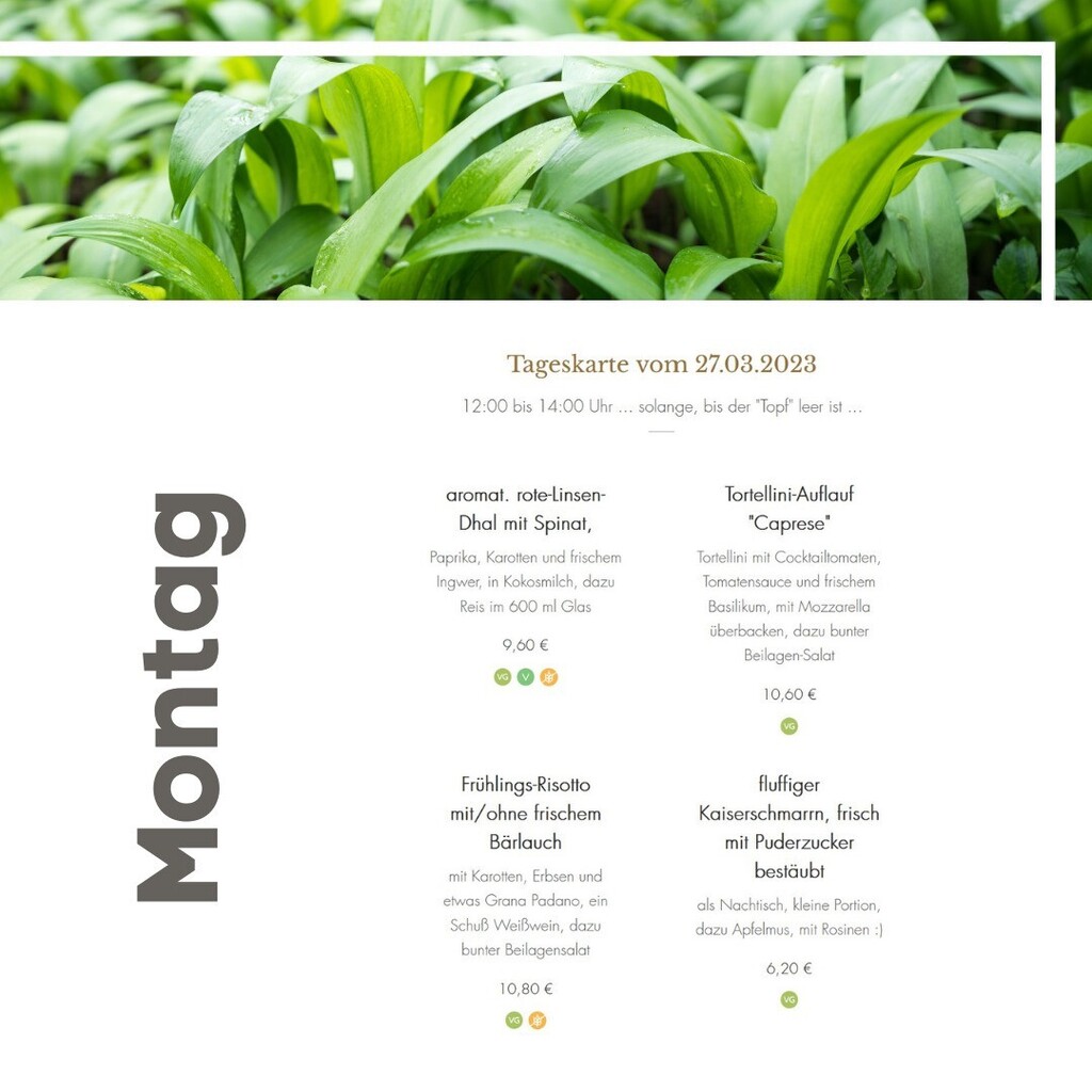 Wir begleiten Euch - so gut es geht - durch den "Frühlings-Montag-Wintereinbruch". 

Drückt uns die Daumen, dass wir unsere Obst- und Gemüsebestellung rechtzeitig erhalten. 

#vegetarisch #vegan #restaurant #mittagessen #ingolstadt #frühling #gemüse #fri… instagr.am/p/CqQs9LDj44h/