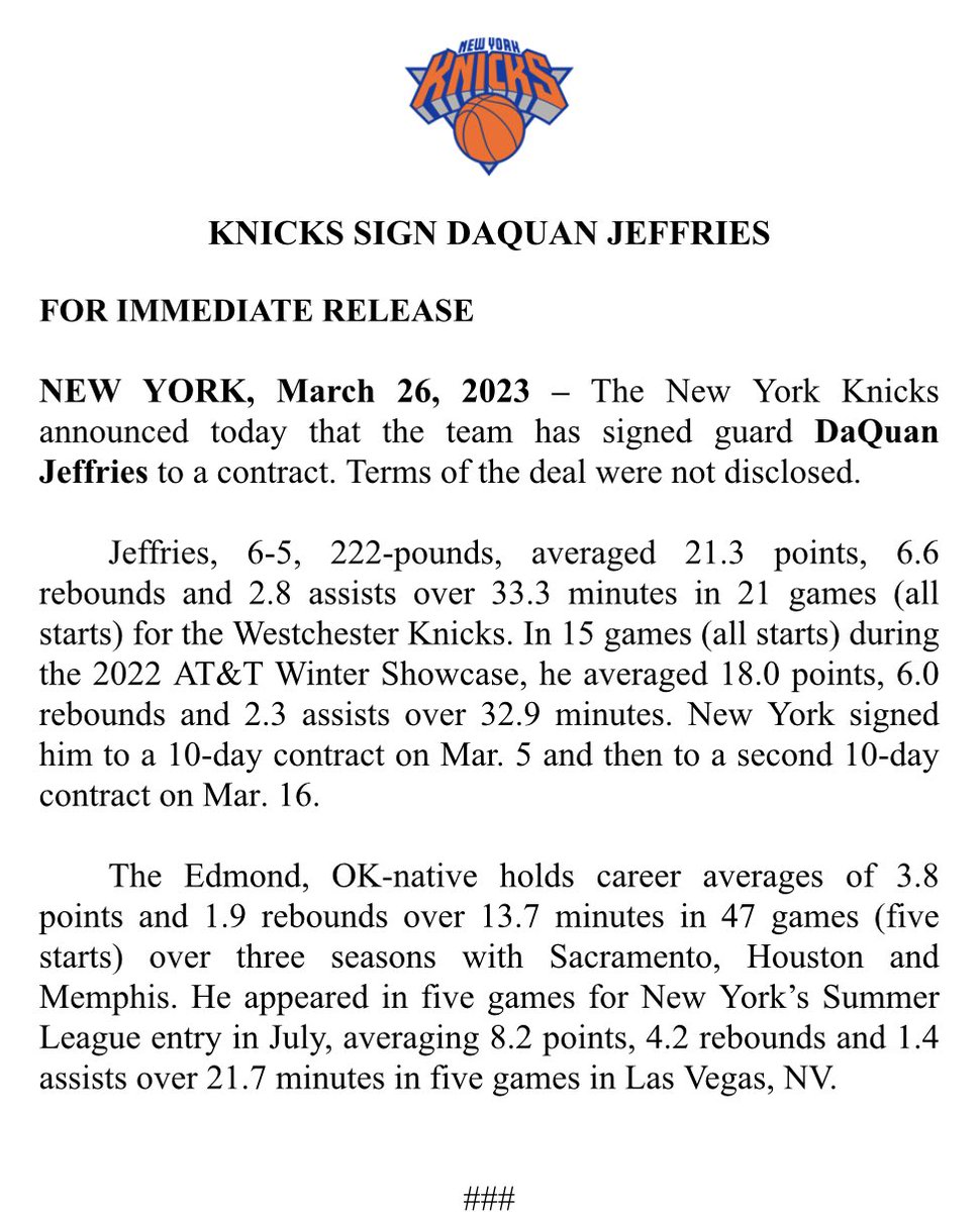 NY Knicks PR tweet media