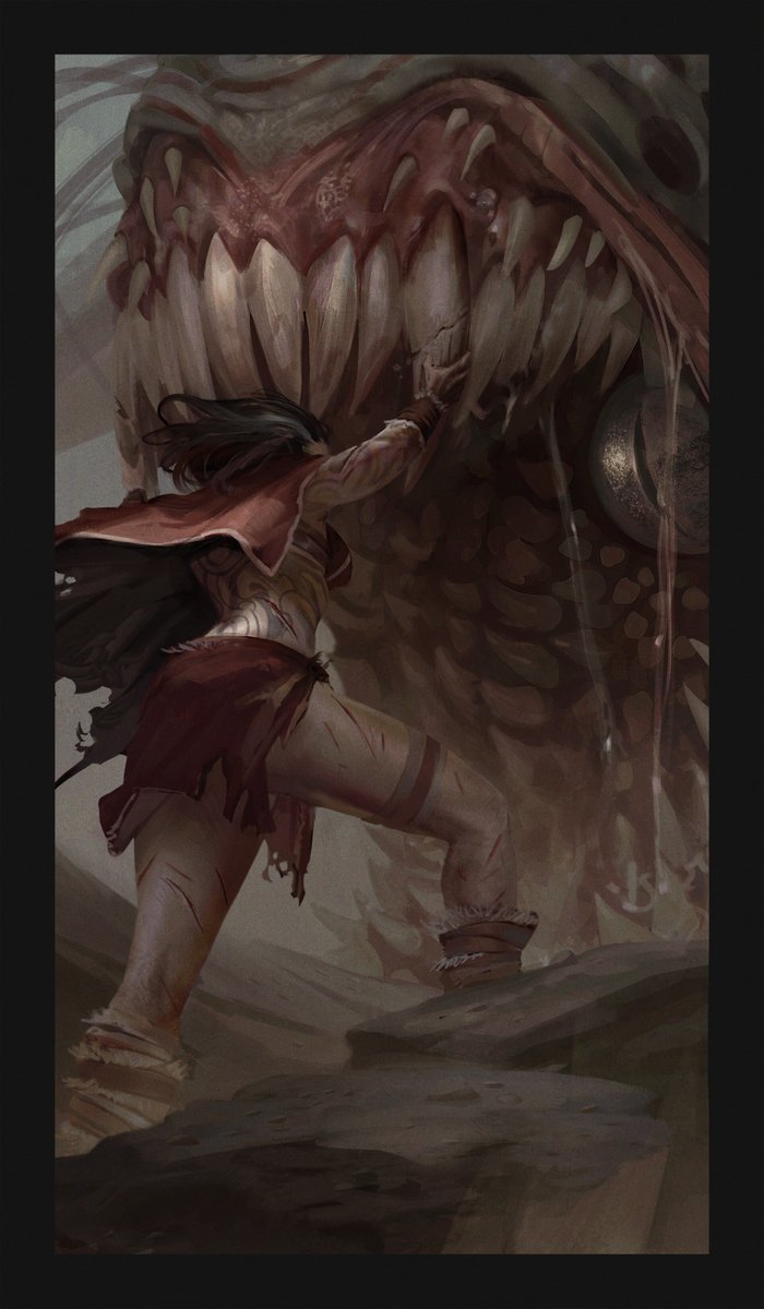 Slayer Sunday is back! Tag someone to lift the mental weights with you! Who will they kill? Who hired them? What (power/weapon) do they wield? What are they paid? What do they stand for? Will they succeed in their task? #dailyDMNastics #TTRPG
Original Art: artstation.com/artwork/lRNvDO