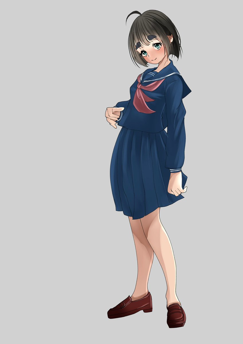 1girl solo school uniform skirt serafuku neckerchief simple background  illustration images