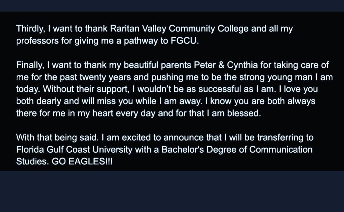 Thank you for everyone who has gotten me this far. #FGCU2025 🦅🌴☀️