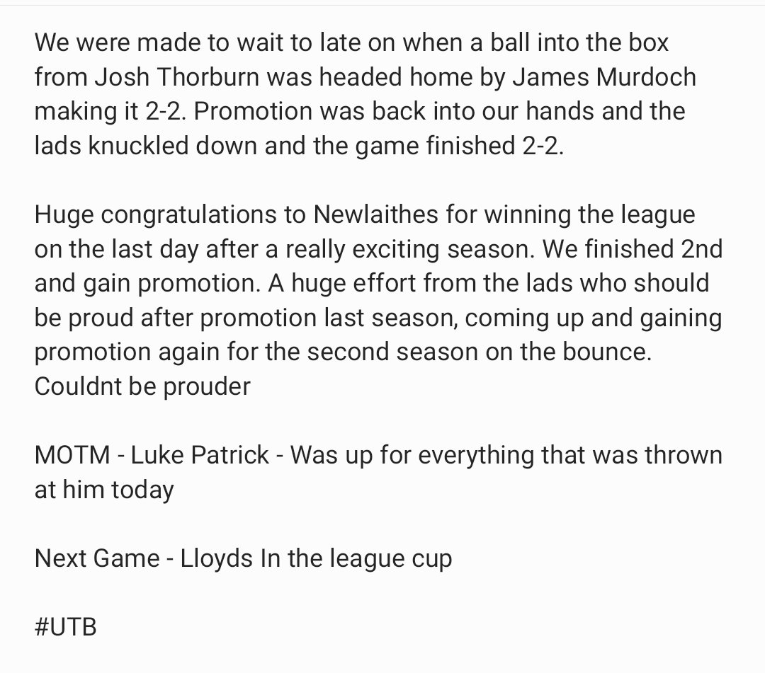 Northbank 1970 2 - 2 Beehive

Back to Back promotion for the boys after todays game.