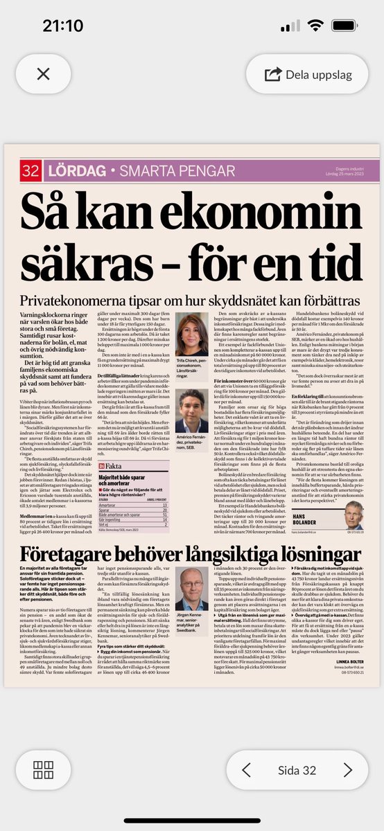 I <a href="/dagensindustri/">Dagens industri</a> &amp; pratar om att vi står inför osäkra ekonomiska tider, där en rad händelser kan inträffa som kan påverka både det egna &amp; familjens ekonomi. Det är hög tid att granska vår ekonomiska skyddsnät för att se vad som behöver bättras på. Med <a href="/americofernandz/">Américo Fernández</a>