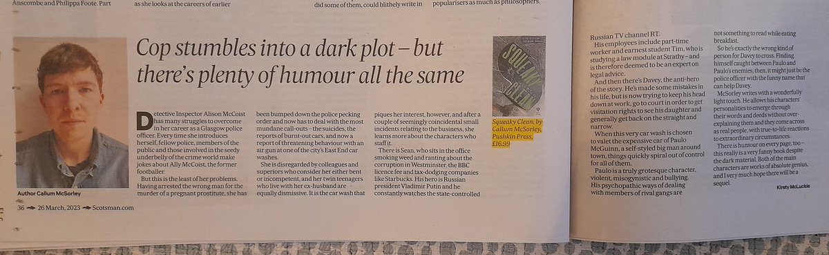 Here's that wonderful review of SQUEAKY CLEAN from Kirsty McLuckie in <a href="/TheScotsman/">The Scotsman</a> Scotland on Sunday. <a href="/PushkinPress/">Pushkin Press</a>