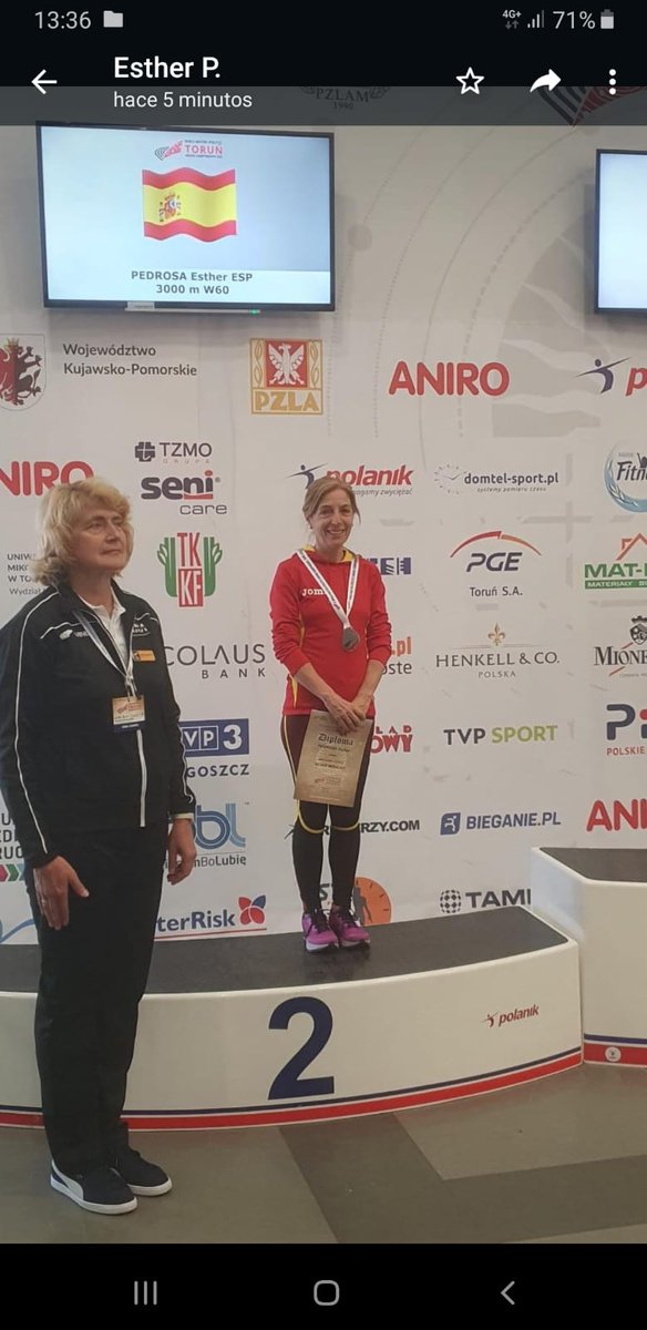 En el Mundial Master de Torun (Polonia), Esther Pedrosa consigue un nuevo éxito y se proclama Subcampeona del Mundo Master en 3000 m. W60.
¡¡Enhorabuena Esther!! 💥💥💥