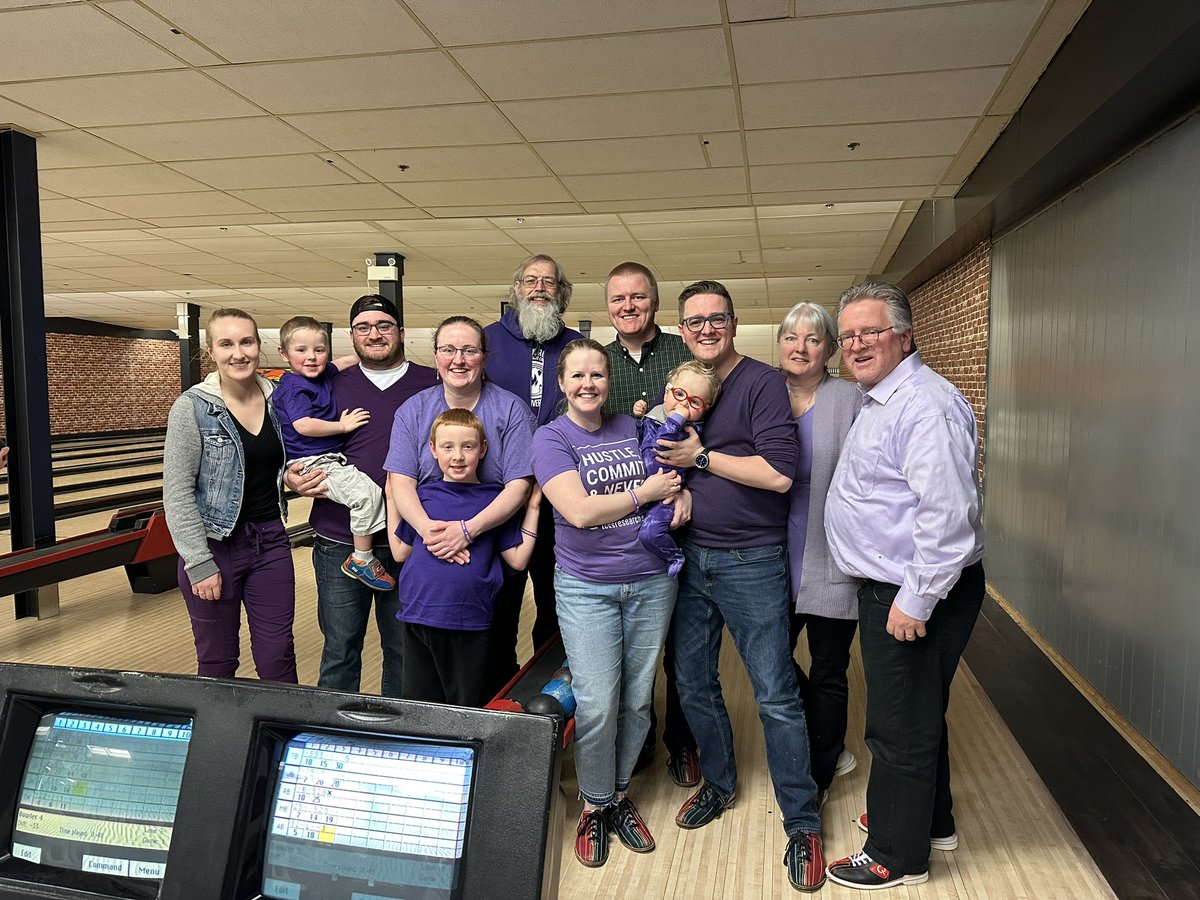 A great afternoon ‘bowling for epilepsy’ this afternoon, in #Kitchener, supporting #EpilepsyResearch and SLC13A5 epilepsy. #GoRowanGo #PurpleDay2023