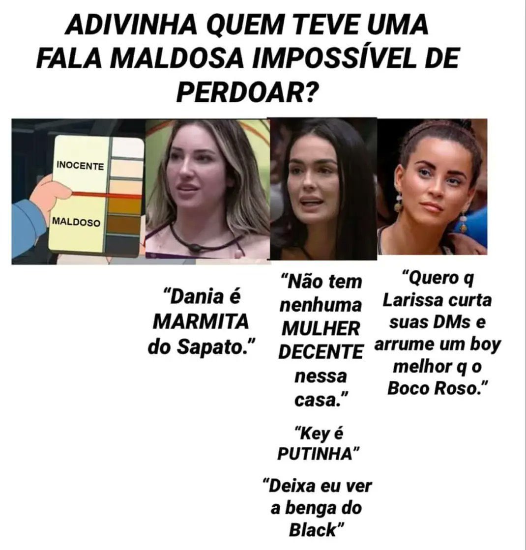 JefersonScooby's tweet photo. @extolmyfavs @centralreality A Larissa chegou aportando os erros de todos mas ela não vê os dela https://t.co/OwV1oEve4T