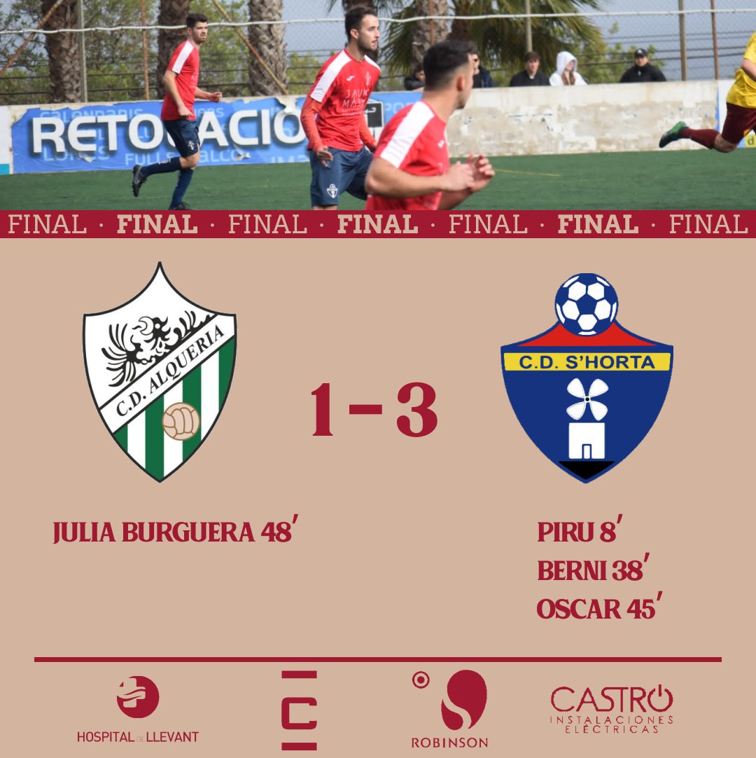 DARRERA VICTÒRIA DE LA PRIMERA FASE

⚽️ L'equip amateur s'ha imposat al CE Alqueria amb tots els gols a la primera part

💪 Acabam la primera fase amb 34 punts i amb molta força per superar els nous reptes que venen

#TotAlVermell♦️