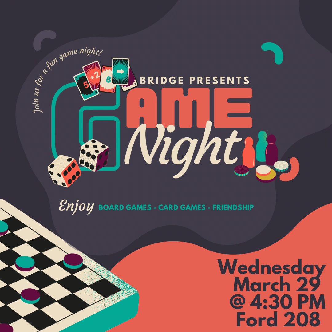 bridgepennstate's tweet photo. Join BRIDGE for a game night this Wednesday, March 29 at 4:30pm in Ford 208! 🎲🖤🃏❤️🎯 https://t.co/suf2CNAoY1