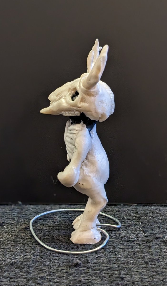 NotCombustible's tweet photo. More work on my Skullvanian! He's got little backwards legs and arms now. His hands were surprisingly difficult! #Sylvanian #ArtDolls #DollHacks #Lych #sculpture https://t.co/2dL59MBV4D
