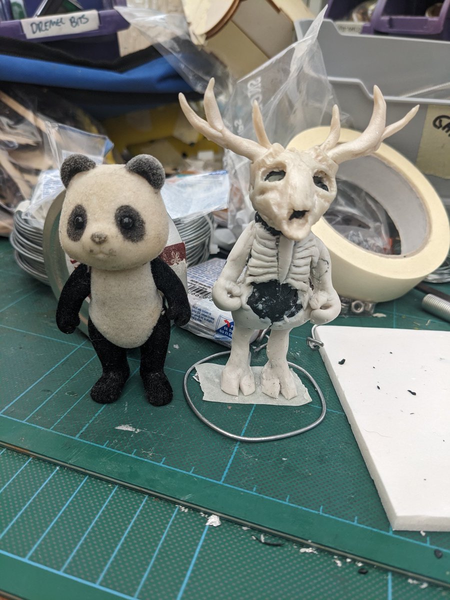 NotCombustible's tweet photo. More work on my Skullvanian! He's got little backwards legs and arms now. His hands were surprisingly difficult! #Sylvanian #ArtDolls #DollHacks #Lych #sculpture https://t.co/2dL59MBV4D