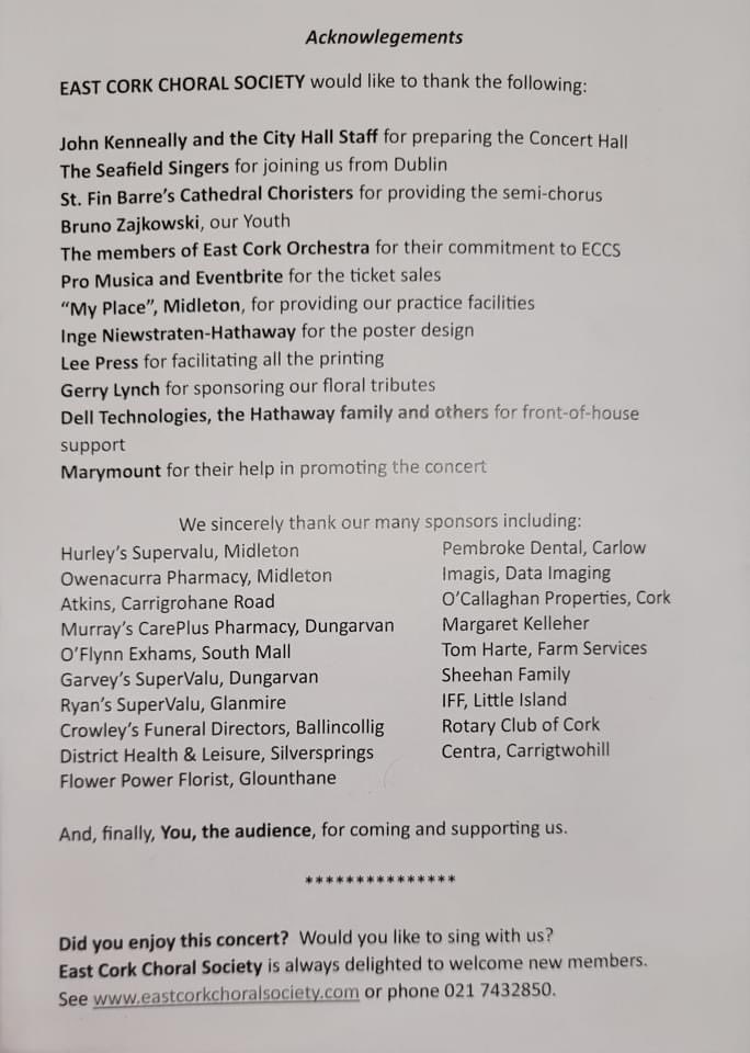 What a concert. Thank you to everyone who made it all happen.🎶
Marymount University Hospice 
East Cork Choral Society 
Cork Choral Community