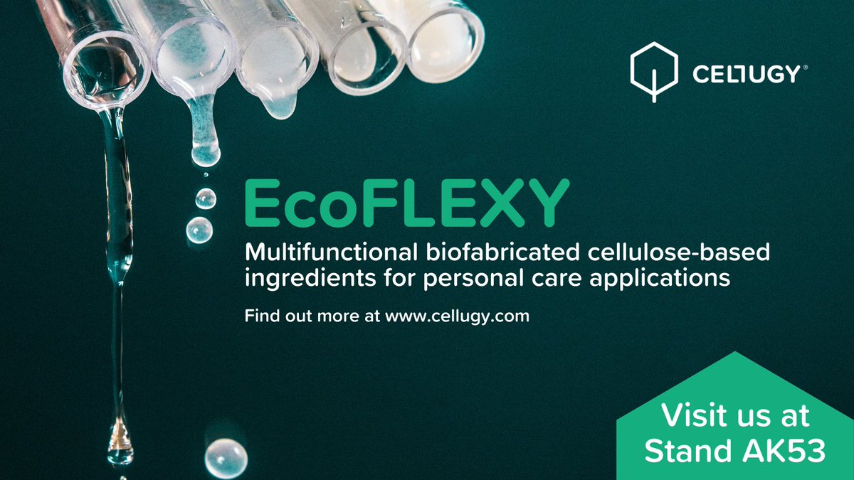 incosmetics's tweet photo. With #EcoFLEXY you can unleash the potential of biofabricated cellulose in your personal care formulation. 🌱 

EcoFLEXY is a multifunctional ingredient derived from sugar fermentation that can be tailored to your performance needs. 

💄 Come and visit #Cellugy at stand AK53! https://t.co/cjxMcKERHI