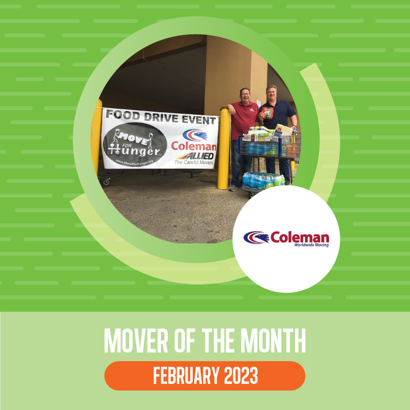 Congratulations, <a href="/ColemanAllied/">Coleman Allied</a>, on being our second Mover of the Month for 2023!✨ They did three donation transports of 250lbs of food, which provided 200 meals for those in Woodbridge, VA! We appreciate your support! 🚚

Learn more here: moveforhunger.org/blog/coleman-w…