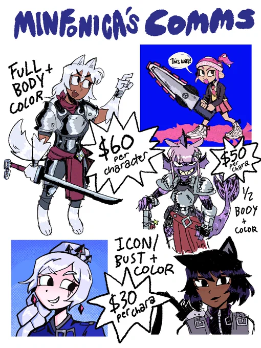 babe wake up minfonica is opening commissions

dm me here or email me at minfonica@gmail dot com if ur interested

feel free to ask me any questions too!! and retweets are very appreciated 🤓 