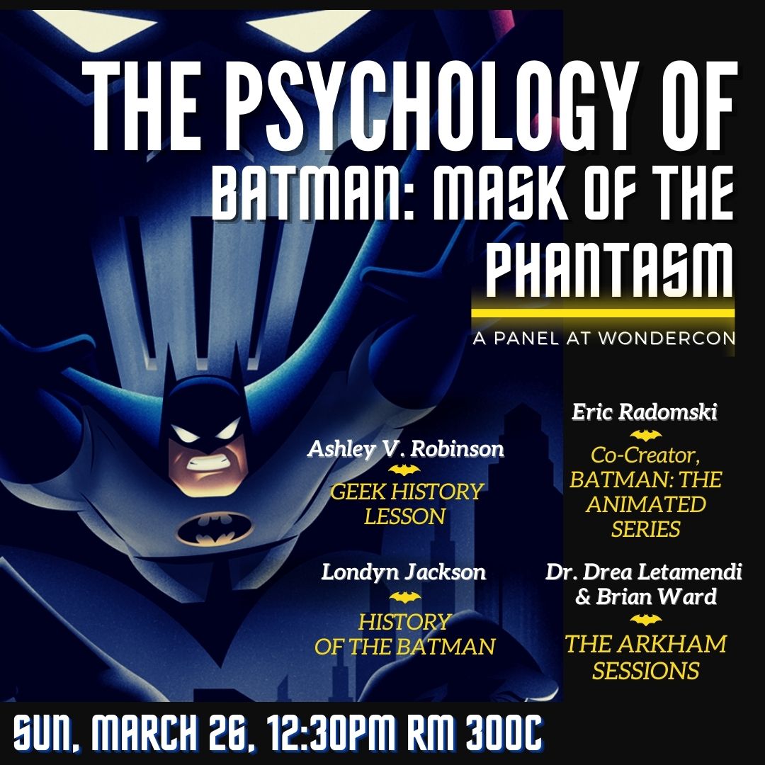 ArkhamAsylumDoc's tweet photo. Today at WonderCon! Come say hello! We will be diving into psychology and Batman with amazing guests and friends. 
12:30pm 
Room 300C https://t.co/qp67CLsGve