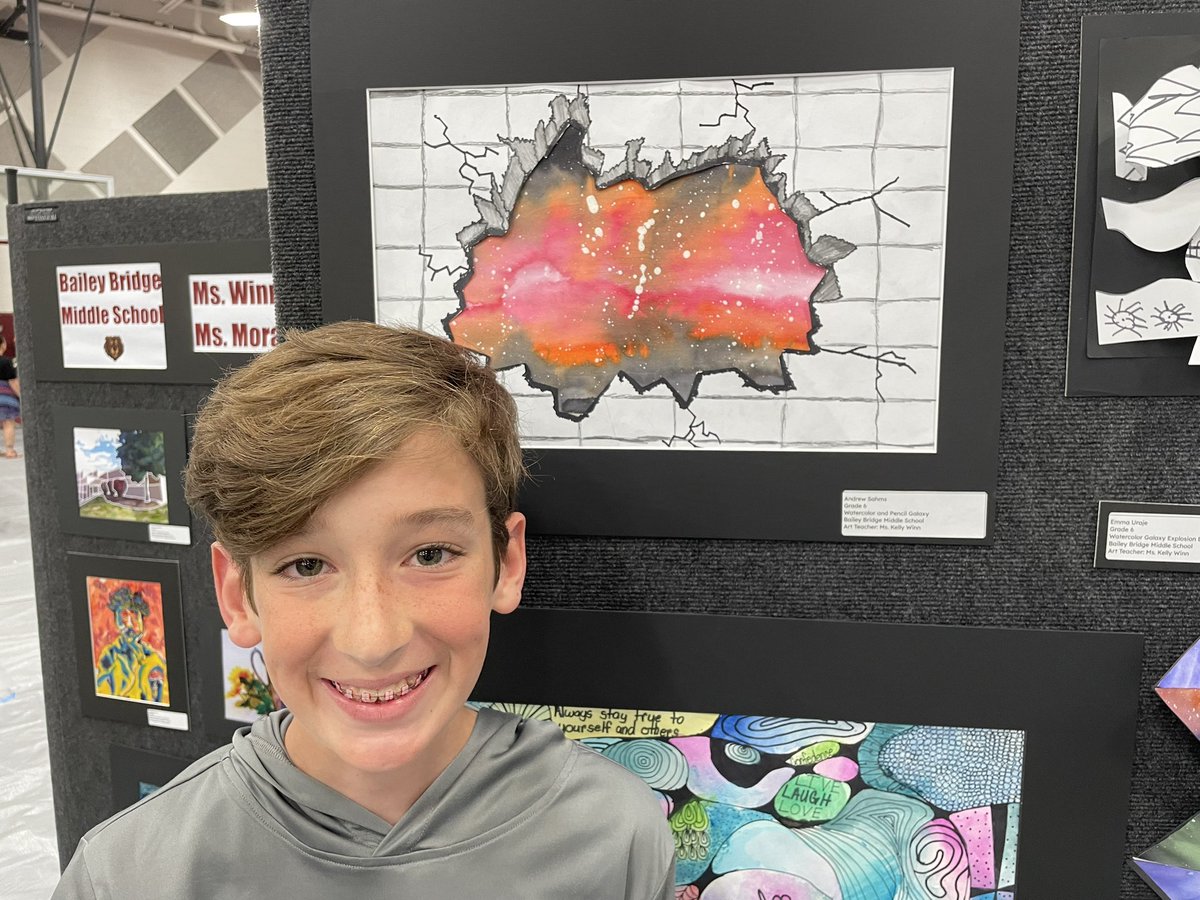 Saw some phenomenal art at the #oneccps Secondary Fine Arts Festival including our kiddo’s watercolor and pencil galaxy piece. Thank you secondary art teachers! @Spider_Raven