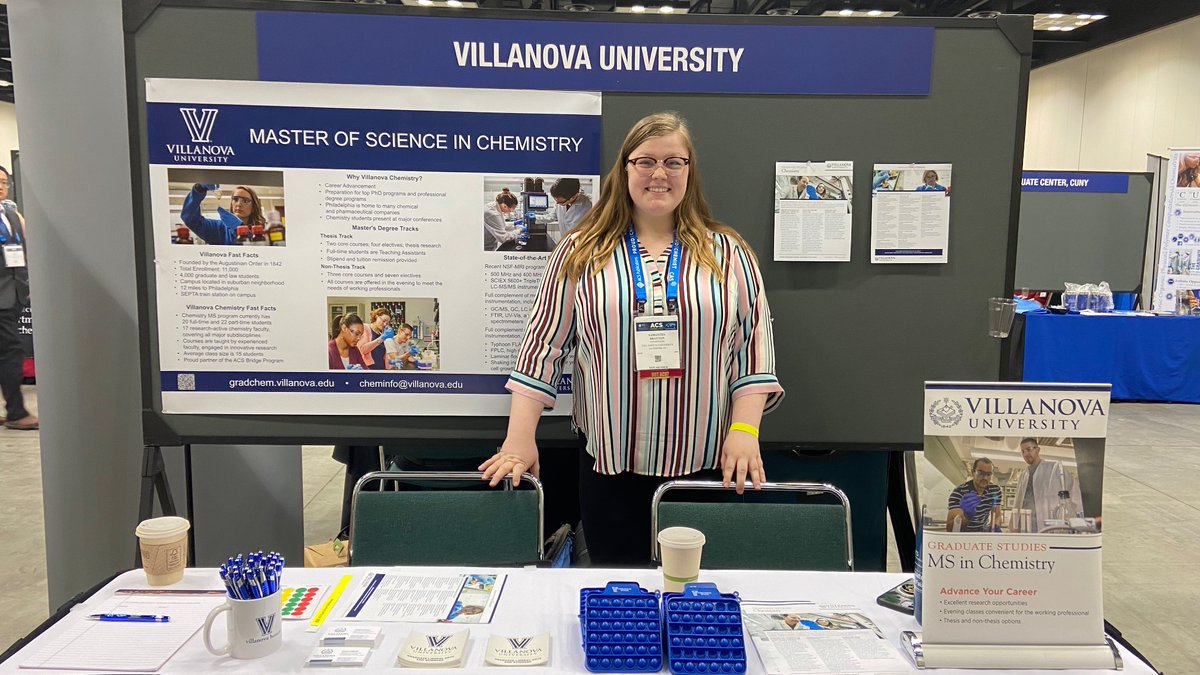 Check out Villanova Chemistry’s table at the ACS Graduate Fair today, Sunday, March 26th from 1-4pm in the Indianapolis Convention Center Hall I. #ACSSpring2023