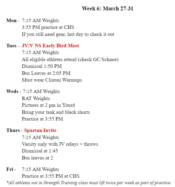 This week’s schedule.