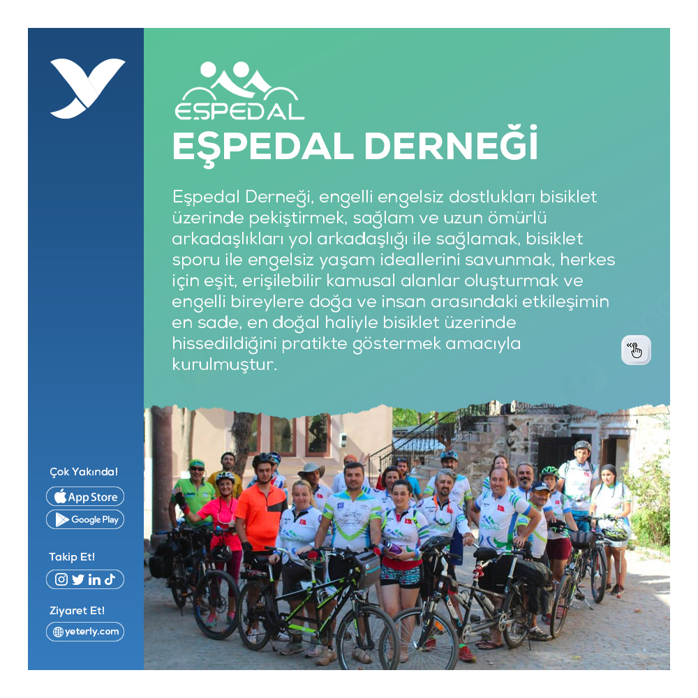 yeterly_app's tweet photo. Yeterly - İlham Veren İşler | @Espedal_Dernegi  🚴🏻‍♂️

Eşpedal Derneği, engelli engelsiz dostlukları bisiklet üzerinde pekiştirmek, sağlam ve uzun ömürlü arkadaşlıkları yol arkadaşlığı ile sağlamak, bisiklet sporu ile engelsiz yaşam ideallerini savunmak, herkes için eşit, ++ https://t.co/qct9zwvGgV