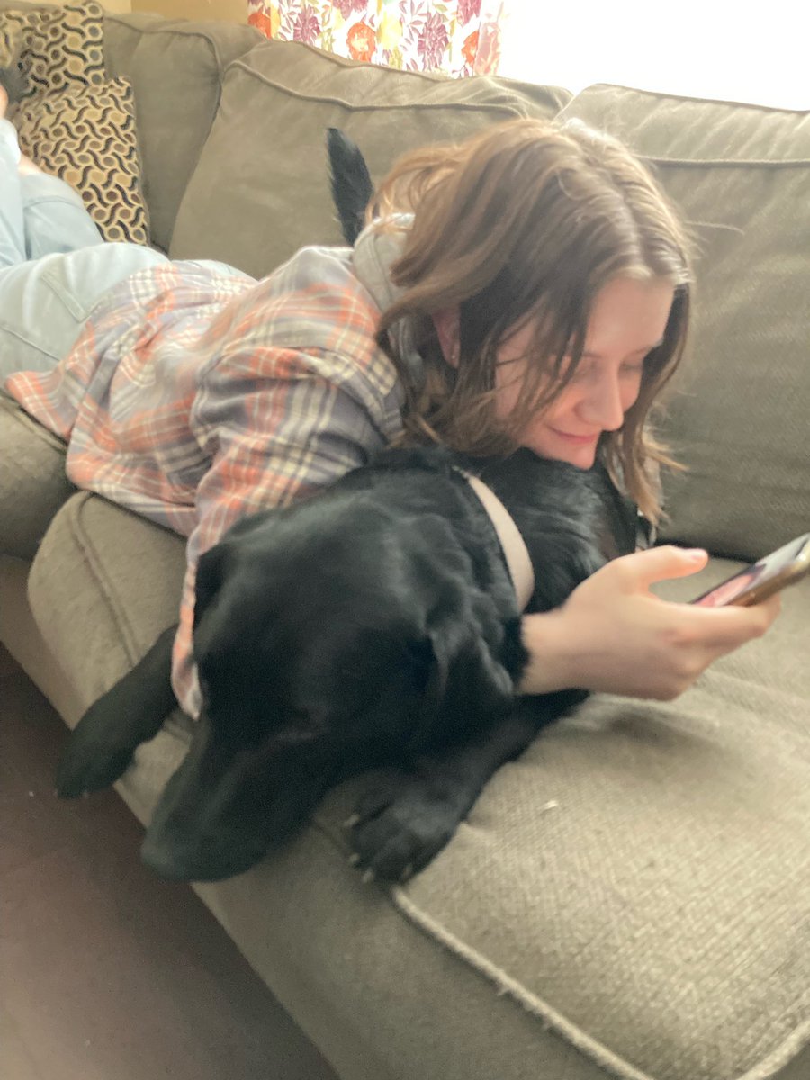 ashlyncox123's tweet photo. I feel like this photo describes my brand incredibly well. Cuddled up to my dog, looking causal, playing on my phone, and overall just vibing. I’m all about the vibes. #MCO335 https://t.co/DFmfddfO3M