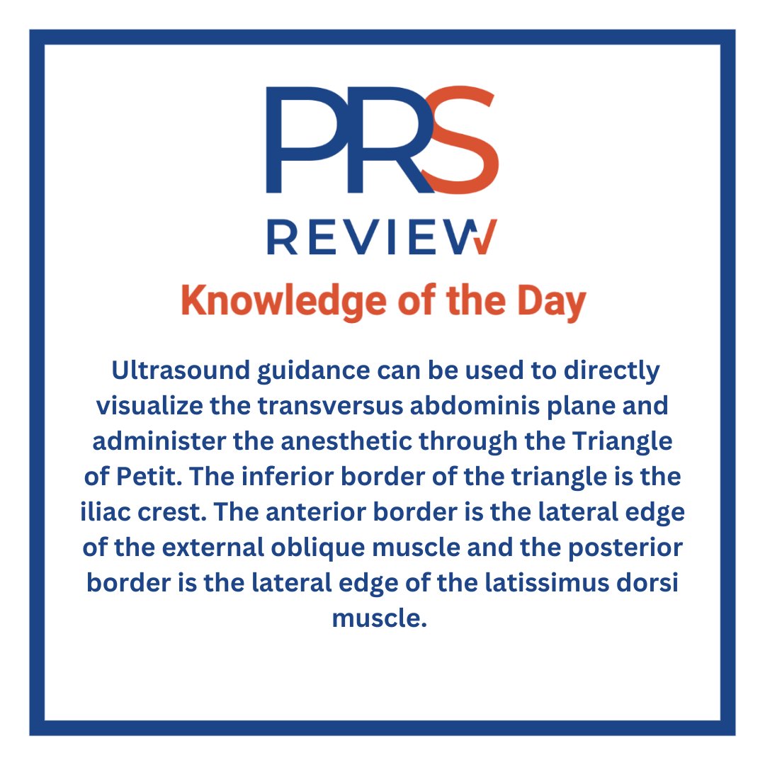 prsreview's tweet image. Transversus abdominis plane block

#prsreview #TAPblock #anesthesia #regionalanesthesia #abdominalsurgery #plasticsurgery #reconstructivesurgery #cosmeticsurgery #surgicaleducation #medicaleducation  #meded #plasticsurgeryresidency #plasticsurgeryfellowship #plasticsurgeon