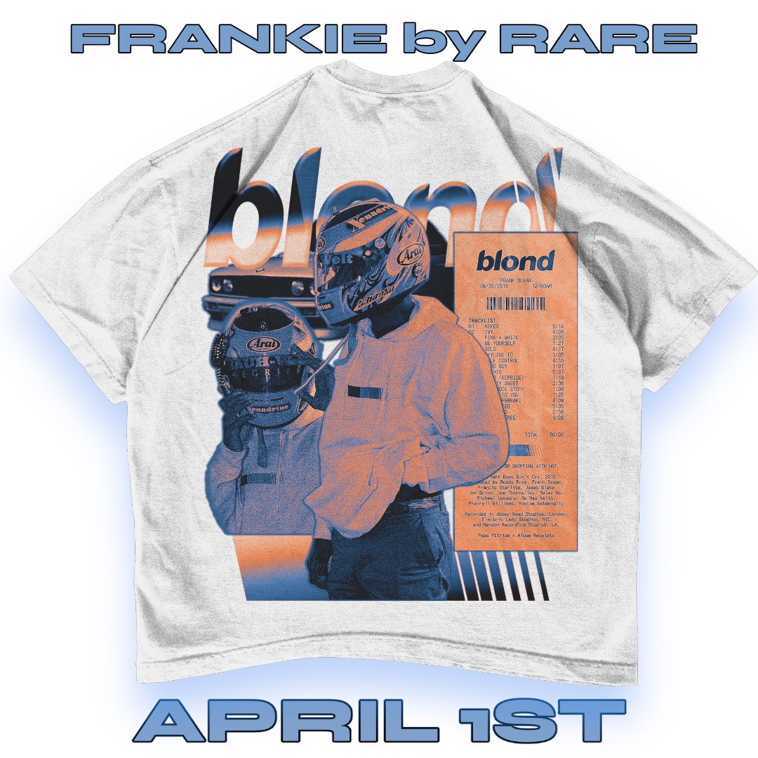RAREUNCUT's tweet photo. FRANKIE by RARE

APRIL 1ST

LINK IN BIO!

Comment/repost your fav #frankocean song for a chance to win a free tee! https://t.co/2TRiCNnMWN