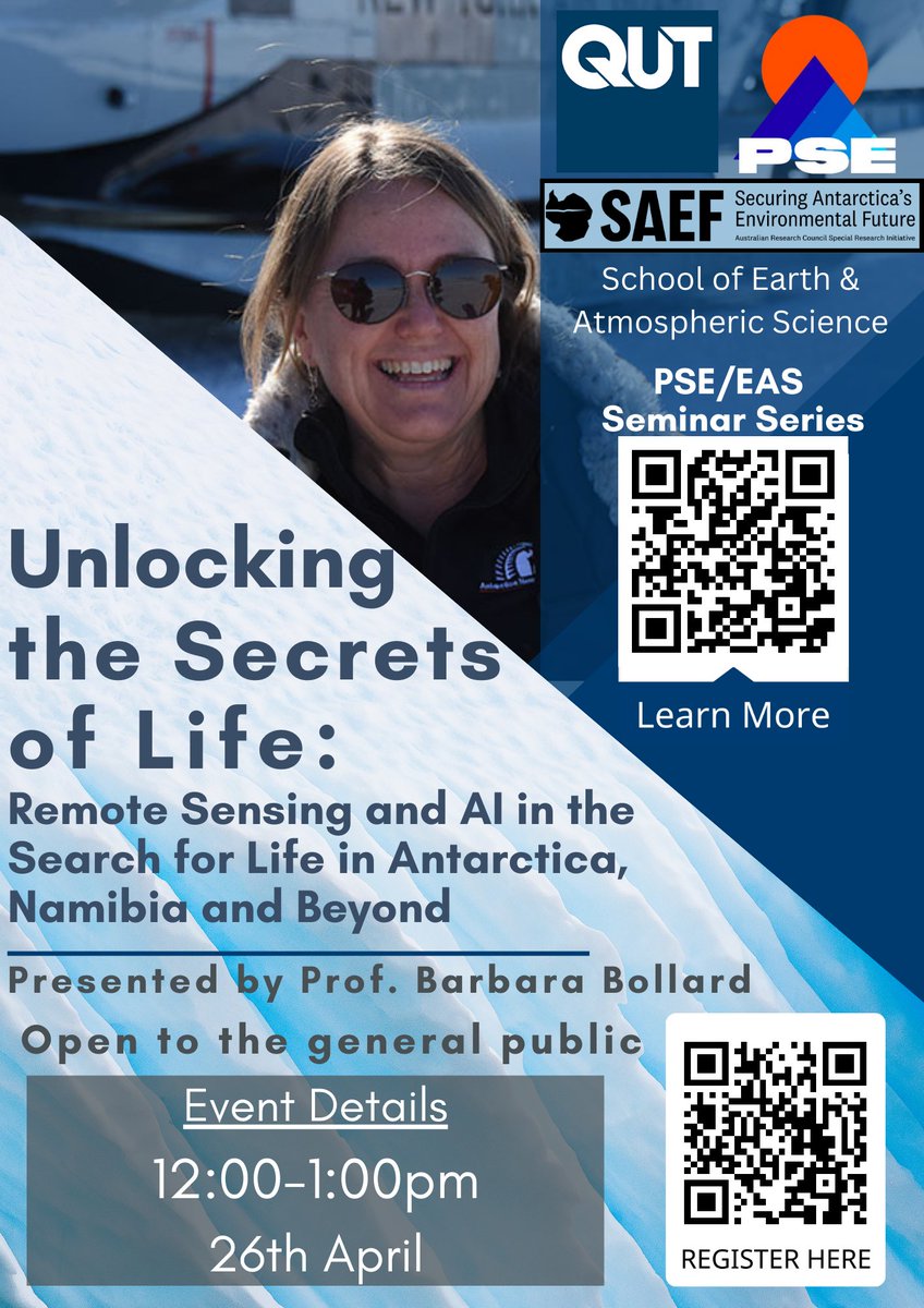 Understanding the past and present of #Antarctica can unlock many answers to its future.
Come and join us at <a href="/QUT/">QUT</a> as Professor Barbara Bollard (<a href="/BarbBollard/">Barbara Bollard</a>) tells us how!
Register here: forms.gle/nLWzz6n15iuTwg…
When: 26th April, 12:00-1:00, GP C-405
#QUTScience