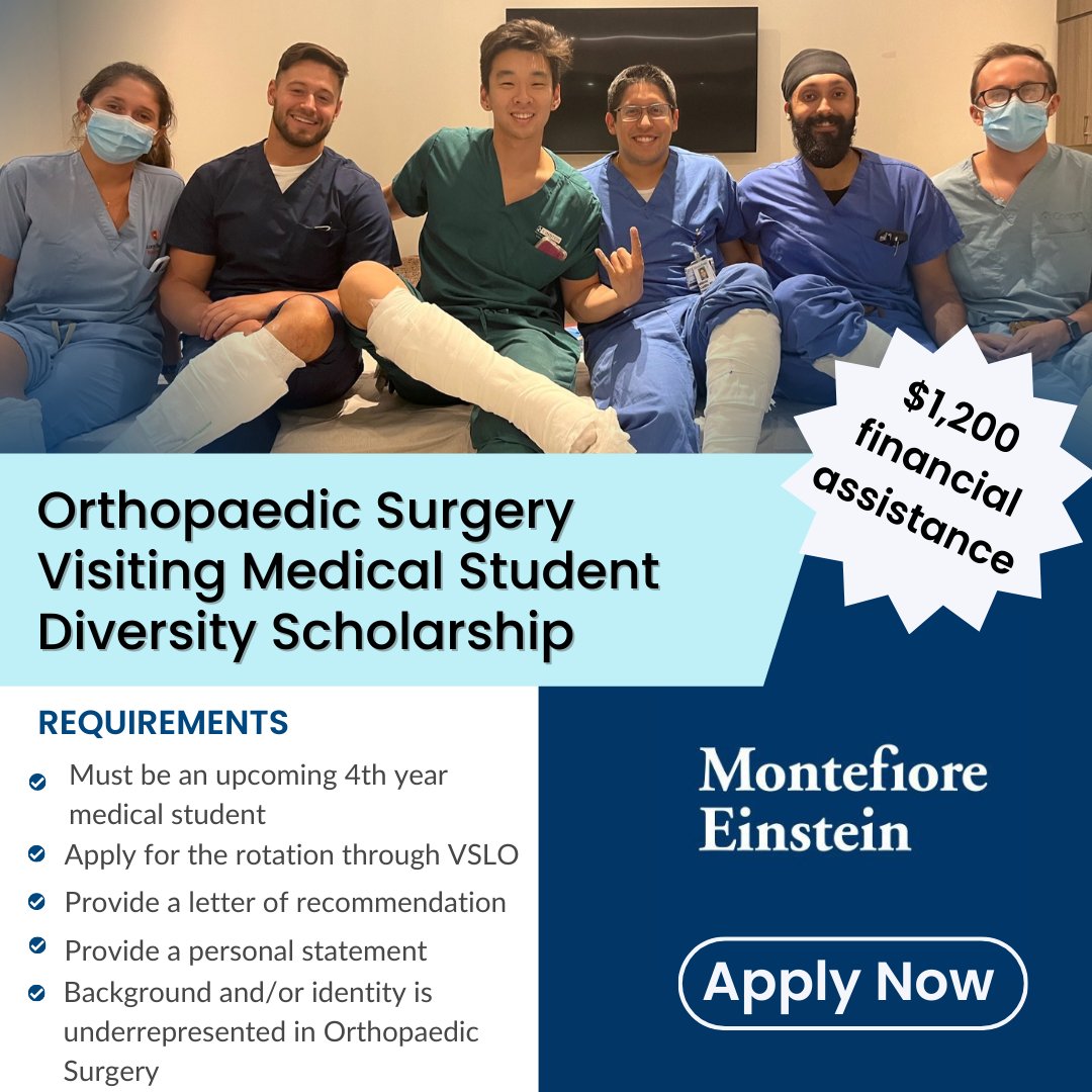 We have an exciting opportunity for underrepresented medical students interested in orthopedic surgery!

Learn more and apply:  montefiore-orthopedics.org/highlights/ort…

#orthotwitter #Scholarship #Diversity