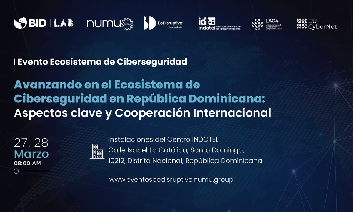 Juan Cruz Vieyra (@jcruzvieyra) on Twitter photo Estaré participando del evento Ecosistema de Ciberseguridad, que se celebrará el 27 y 28 de marzo en el Centro <a href="/IndotelRD/">Instituto Dominicano de las Telecomunicaciones</a>. Compartiré algunas reflexiones sobre la importancia de la #ciberseguridad, la visión de <a href="/el_BID/">Banco Interamericano de Desarrollo</a> y nuestro trabajo en Latinoamérica y el Caribe. Estaré participando del evento Ecosistema de Ciberseguridad, que se celebrará el 27 y 28 de marzo en el Centro <a href="/IndotelRD/">Instituto Dominicano de las Telecomunicaciones</a>. Compartiré algunas reflexiones sobre la importancia de la #ciberseguridad, la visión de <a href="/el_BID/">Banco Interamericano de Desarrollo</a> y nuestro trabajo en Latinoamérica y el Caribe.