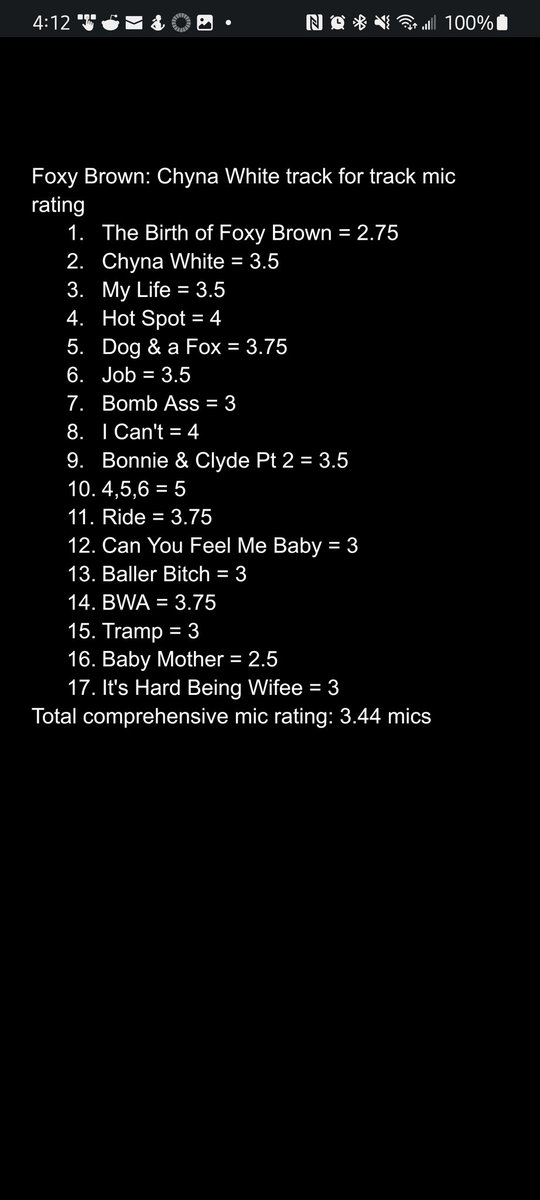wydiggy's tweet photo. My rating for Foxy Brown: Chyna Doll. This album was average all around. The production was good, but nothing really stood out. The Lil Kim comparison is accurate, tho lyrically they are different. The features outshined her (especially Beans on 4,5,6). #FiveMics https://t.co/umHkYQDTkP