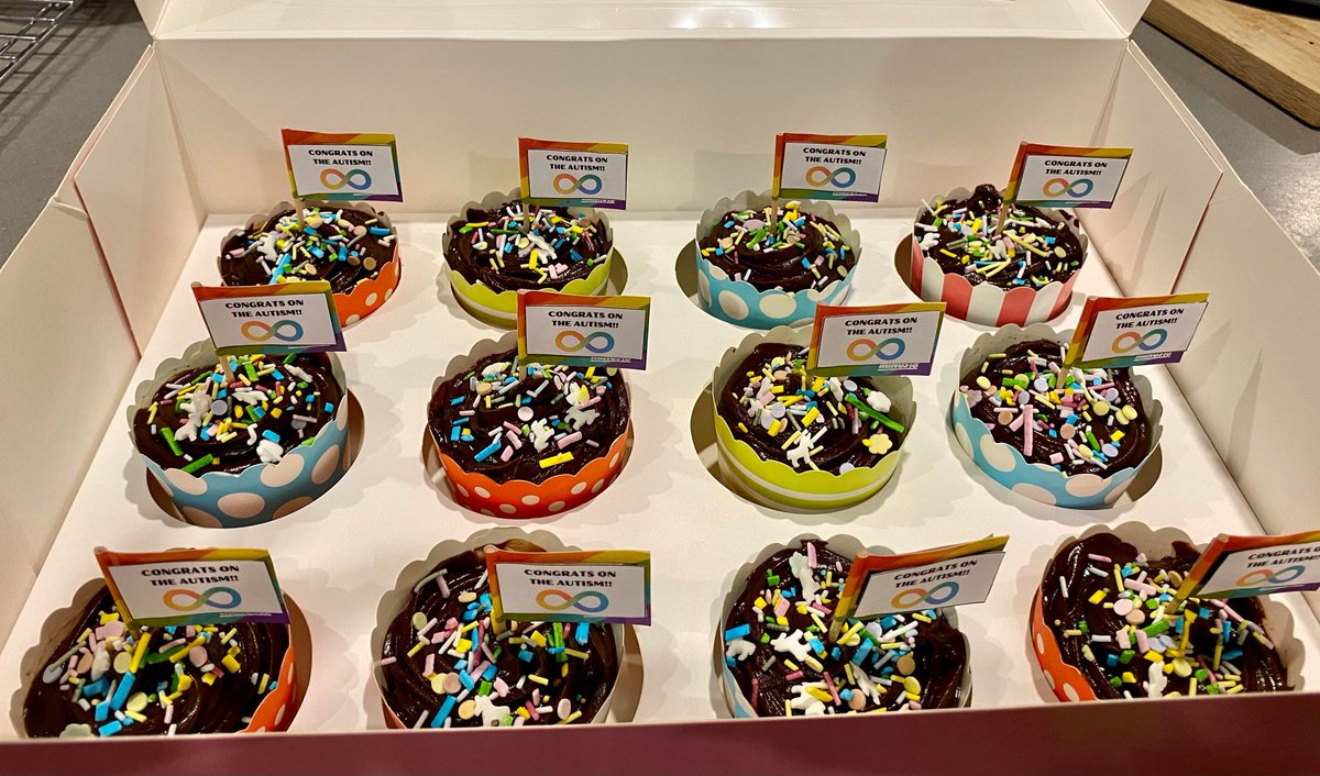 CatiaMalaquias's tweet photo. Kids these days ... are awesome. Daughter baked these cute "Congrats On The Autism!" cupcakes for her friend who finally received an #Autism  diagnosis. Hopeful for a generation of young people who are #Neuroaffirming and genuinely embrace each other's differences and diversity. https://t.co/E1JxyKOgPd