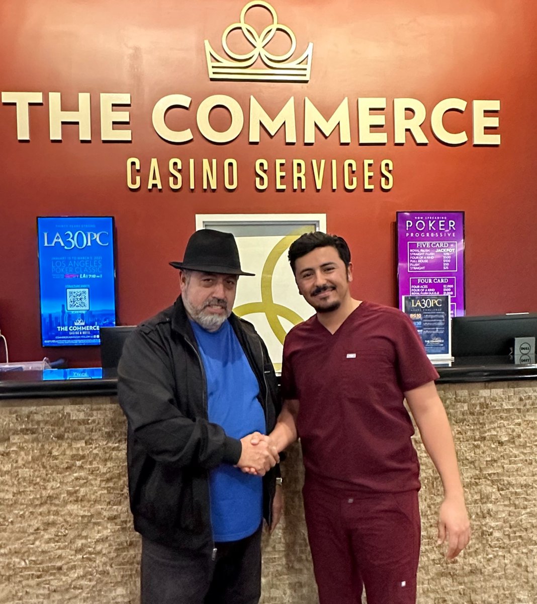CommerceCasino's tweet image. 60 🤝 20 #PokerJackpot

Congratulations to the winners of this bad beat poker jackpot! Pictured on the left the bad beat (second best) hand who gets 60% and on the right the winning hand who gets 20% of jackpot! Remaining 20% to all other players who received a hand 💰