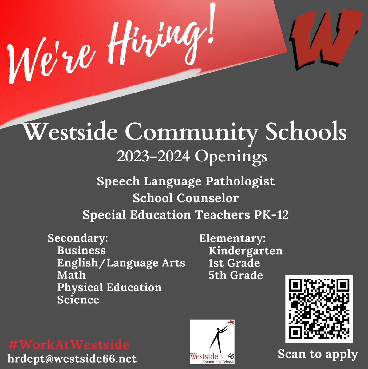 Westside66's tweet photo. Join a winning team! Make the move to Westside Community Schools. 

We have teaching opportunities across the district, come make a positive difference!
Application Link: https://t.co/gXYFG4cQjC

#WorkAtWestside #WeAreWestside #Westside75 https://t.co/Z8y9iEMJoP