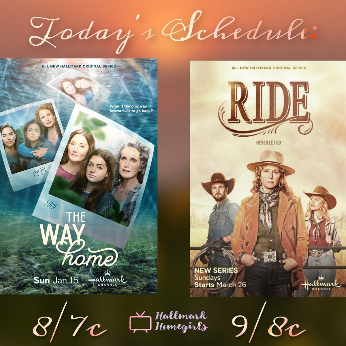 hallmarkhomegrl's tweet photo. Hey #Hallmarkies and #WayHomies, happy Sunday! Join me @lexiesdaisy tonight starting at 8 for the season finale of #TheWayHome, then at 9 for the series premiere of #HallmarkRide on @hallmarkchannel!! https://t.co/zwa2nysOW1