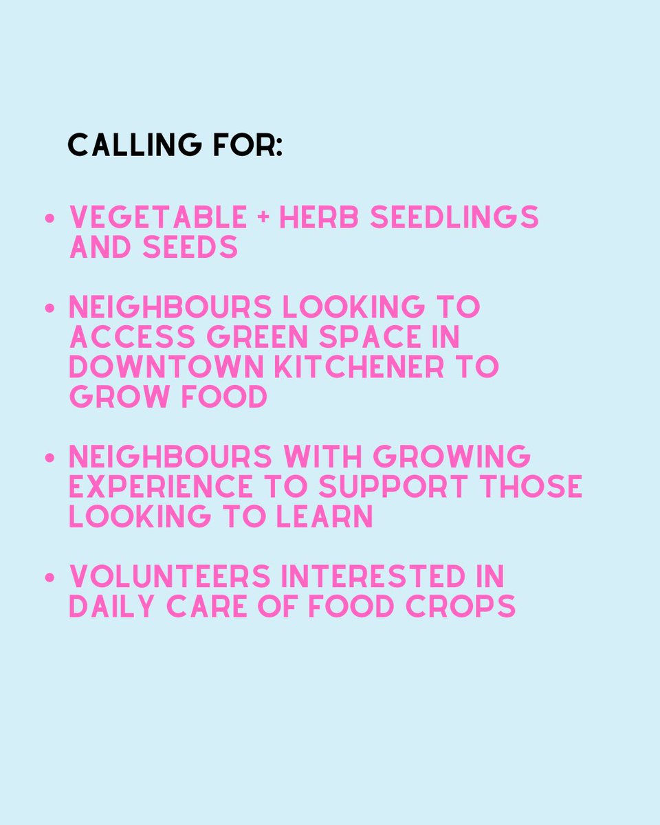 🚨NEW COMMUNITY PROJECT ALERT 

We’ve been working on this quietly for months to gain access + funding and it’s finally time to open it to you! 

🌱 Let’s grow food in public spaces, Kitchener! 🌱

Join the efforts: communityfridgekw@gmail.com