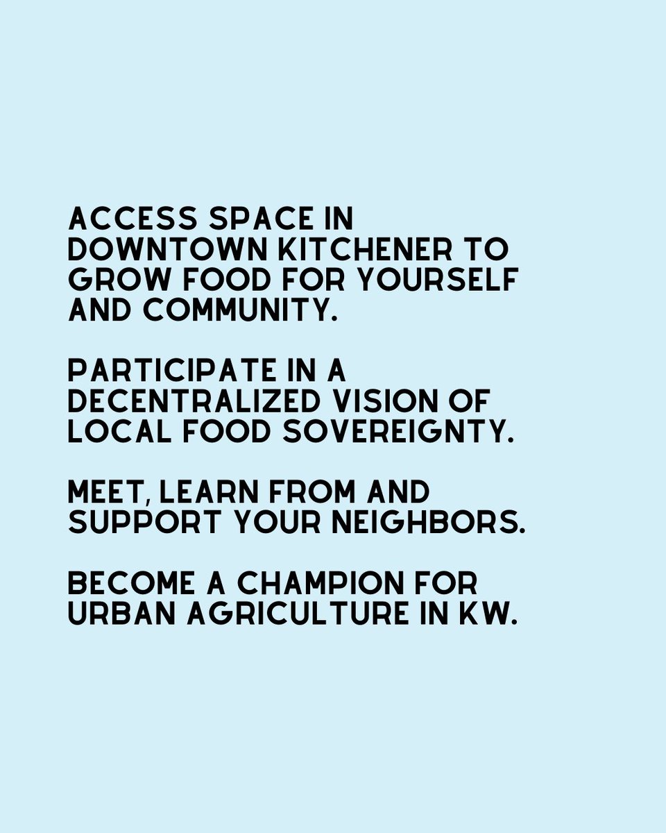realdealkami1's tweet photo. LET’S GROW FOOD IN PUBLIC SPACES, KITCHENER 🌱

Over the last 2+ years of organizing CFKW we’ve heard from countless neighbours that while the fridge &amp; other food aid services are invaluable, folks are hungry for access to + support with growing their own food in DTK.

Join us👇🏽 https://t.co/pcf8QherZV