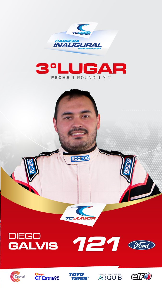 tc2000colombia's tweet photo. El 3er puesto en la Categoría #TCJunior, se lo queda el antioqueño Diego Galvis junto a @JYCMOTORSPORT 

Nuestra carrera en pista continúa. 

Seguimos en transmisión por @CanalCapital https://t.co/f7Hqzy2UDv