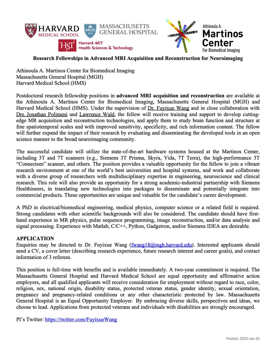 Fuyixue Wang (@fuyixuewang) on Twitter photo Excited to share that I am looking for talented and motivated #Postdoctoral MRI researchers to join our team <a href="/MGHMartinos/">MGH Martinos Center</a> <a href="/MGHImaging/">Mass General Imaging</a> to work on advanced acquisition and reconstruction methods for neuroimaging. Please reach out if interested, and help us spread the word! Excited to share that I am looking for talented and motivated #Postdoctoral MRI researchers to join our team <a href="/MGHMartinos/">MGH Martinos Center</a> <a href="/MGHImaging/">Mass General Imaging</a> to work on advanced acquisition and reconstruction methods for neuroimaging. Please reach out if interested, and help us spread the word!