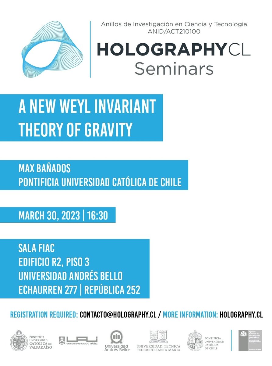 HolographyCL's tweet photo. ¡Seguimos con los seminarios! 📢

 El jueves 30, tendremos a las 16:30 al Dr. Max Bañados de la Pontificia Universidad Católica de Chile.

En link de registro es https://t.co/euzTGcV6HY o pueden enviar un correo con sus datos a contacto@holography.cl

¡Nos vemos allá! 👋👋 https://t.co/q3Zz4Wl4T1