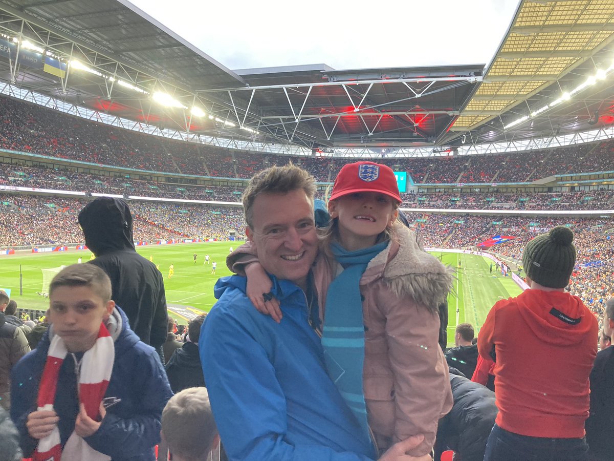 DeanCornish1966's tweet photo. Great pleasure watching this England side. Even greater pleasure when your daughter pleads to come and starts to ‘get it’. 
She’ll regret it when we’re bobbins again soon. #England #EngvUkr https://t.co/kFU81OCQOV