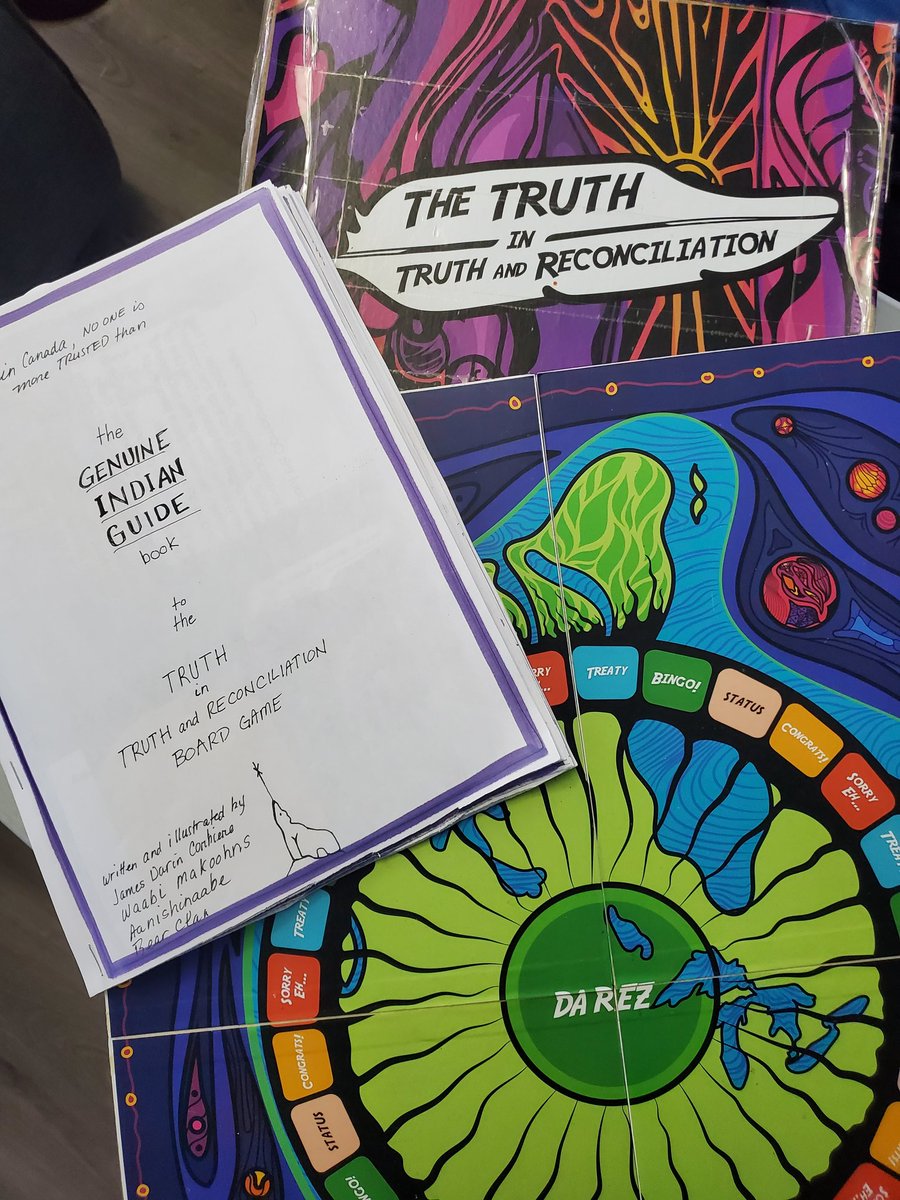 truth_board's tweet photo. The script and artwork for the Genuine Indian Guide book to the Truth and Reconciliation Game is done. I'll send it to the Graphic Designer and if all goes well, the game will be ready for purchase on line via print on demand starting May 1st. Woohoo!!! @FNMIEAO @elonmusk #tyvm https://t.co/r30ZUU1I25