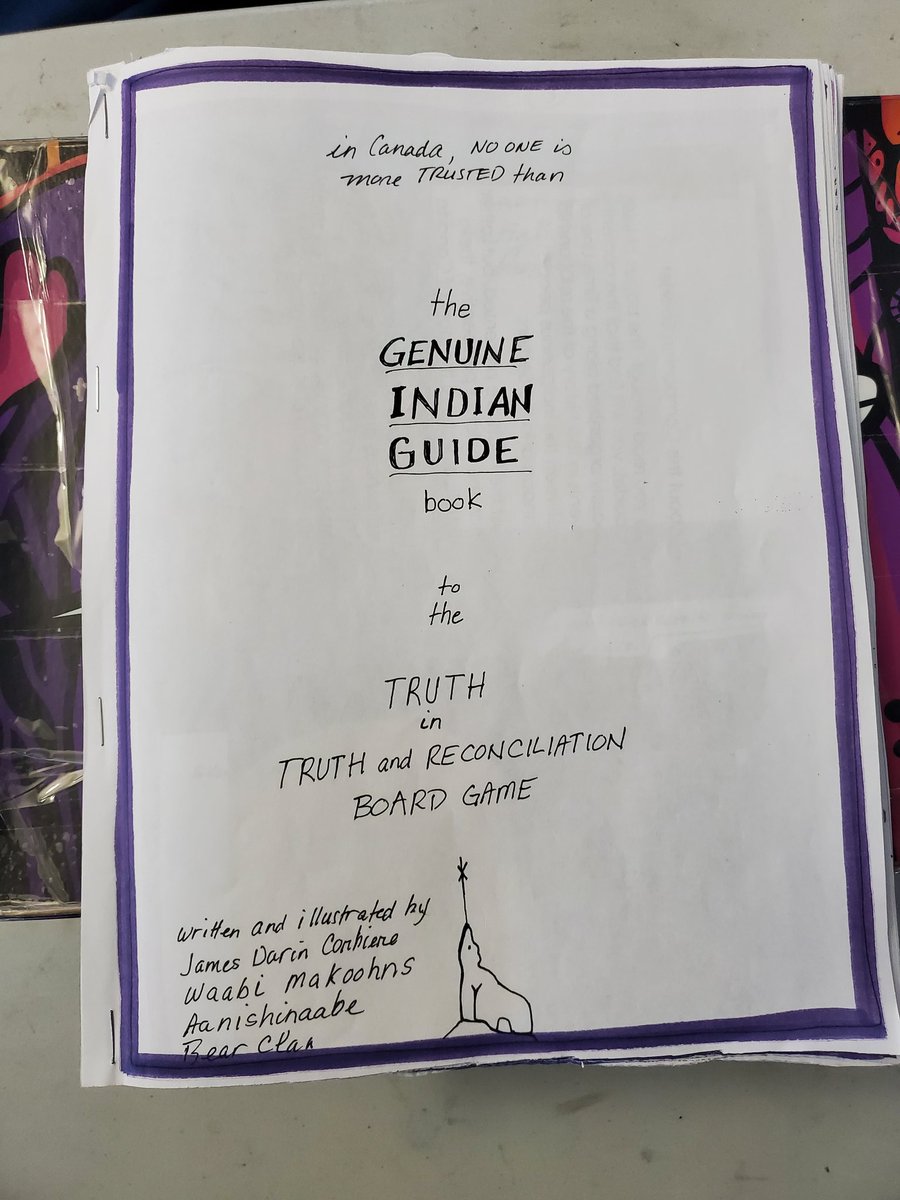 truth_board's tweet photo. The script and artwork for the Genuine Indian Guide book to the Truth and Reconciliation Game is done. I'll send it to the Graphic Designer and if all goes well, the game will be ready for purchase on line via print on demand starting May 1st. Woohoo!!! @FNMIEAO @elonmusk #tyvm https://t.co/r30ZUU1I25