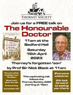 Please join @ThorneySociety  on April 15th for a fascinating talk with an irresistible local history link. Enquiry[at]thorney-museum.org.uk #histmed #nineteenthcentury #historyofmedicine #LSHTM #pastmedicalhistory #medtwitter